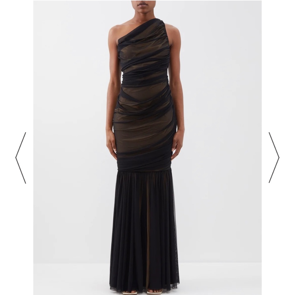 Norma Kamali Black One-Shoulder Asymmetrical Gown